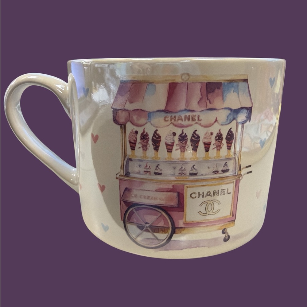 Chanel Ice Cream Cart Iridescent Mug with Pastel Hearts, NWT - Picture 2 of 4